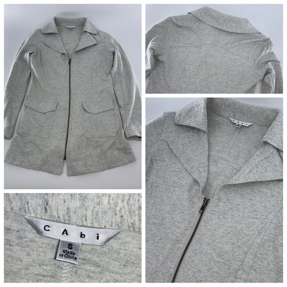 CAbi Foldover Collar Knit Jacket S Women Heather Gray Zip Cotton Poly YGI Y3-63 - Picture 1 of 11